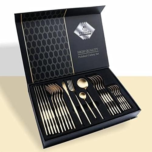 24-Piece Gold Silverware Set Gold Flatware Set for 6, Gold Spoons and Forks Set, Stainless Steel Gold Cutlery Set for Home Kitchen Restaurant Wedding, Mirror Polished Utensils Set, Dishwasher Safe