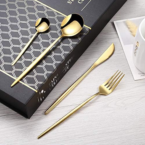 24-Piece Gold Silverware Set Gold Flatware Set for 6, Gold Spoons and Forks Set, Stainless Steel Gold Cutlery Set for Home Kitchen Restaurant Wedding, Mirror Polished Utensils Set, Dishwasher Safe