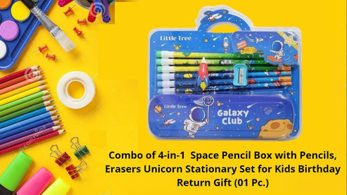 Stationery Kit for Kids - Sharpener, Pencil Set, Erasers, Ideal for Gifts for Play time