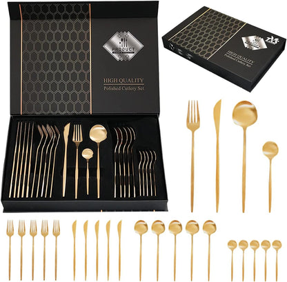 24-Piece Gold Silverware Set Gold Flatware Set for 6, Gold Spoons and Forks Set, Stainless Steel Gold Cutlery Set for Home Kitchen Restaurant Wedding, Mirror Polished Utensils Set, Dishwasher Safe