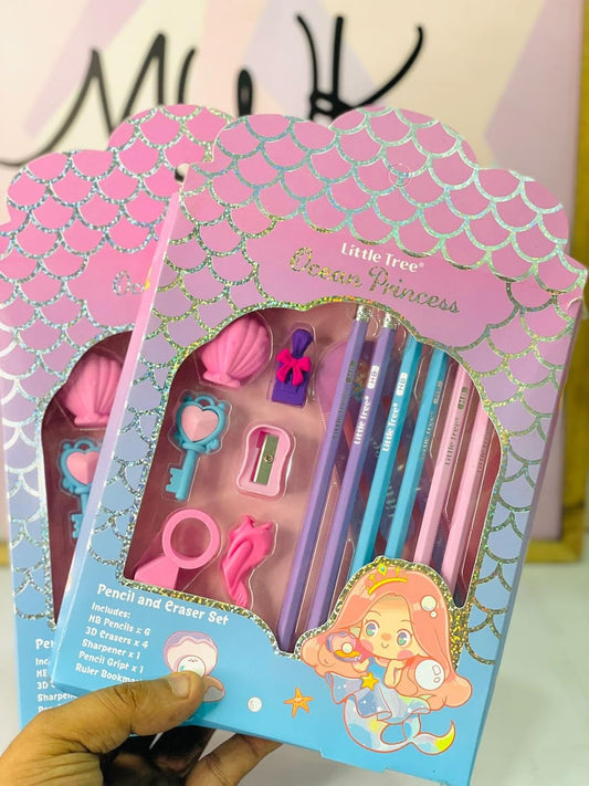 Pencil Stationary Gift Set Kit for School Childrens & Kids, Pack of 13 Stationery Items, Return Gift Pack (Ocean Princess)