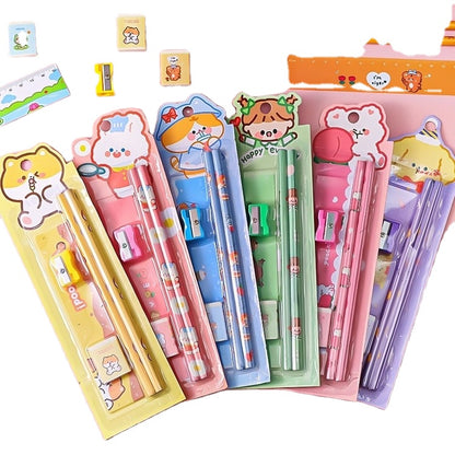 (PACK OF 2 )Cartoon 5 Pc Pencil Set Stationery Students Children's Sketch Supplies Kindergarten Prizes Set Stationary Set School
