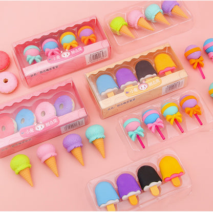 4pcs/box ( Pack Of 2 Box )Student School Stationery Children Small Gift Box Cute Dessert Cake Eraser Set