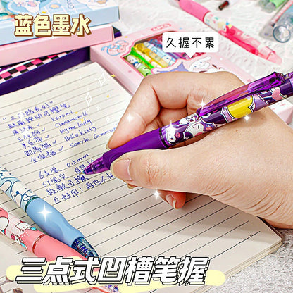 Cartoon Cute Bulk Hello Kt Erasable Neutral Blue Color Pressing Student Stationery Pens 6pcs/box Erasable Plastic Ballpoint Pens