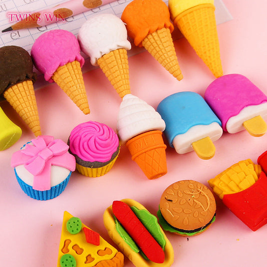 4pcs/box ( Pack Of 2 Box )Student School Stationery Children Small Gift Box Cute Dessert Cake Eraser Set