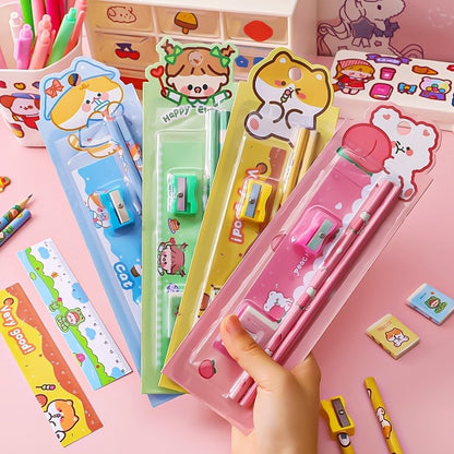 (PACK OF 2 )Cartoon 5 Pc Pencil Set Stationery Students Children's Sketch Supplies Kindergarten Prizes Set Stationary Set School