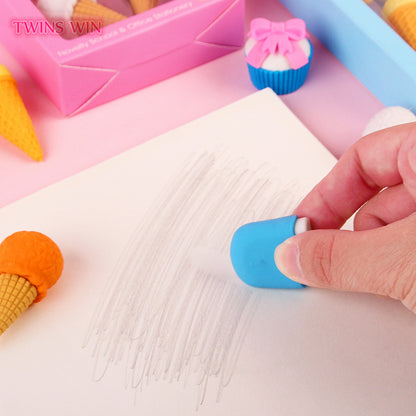 4pcs/box ( Pack Of 2 Box )Student School Stationery Children Small Gift Box Cute Dessert Cake Eraser Set