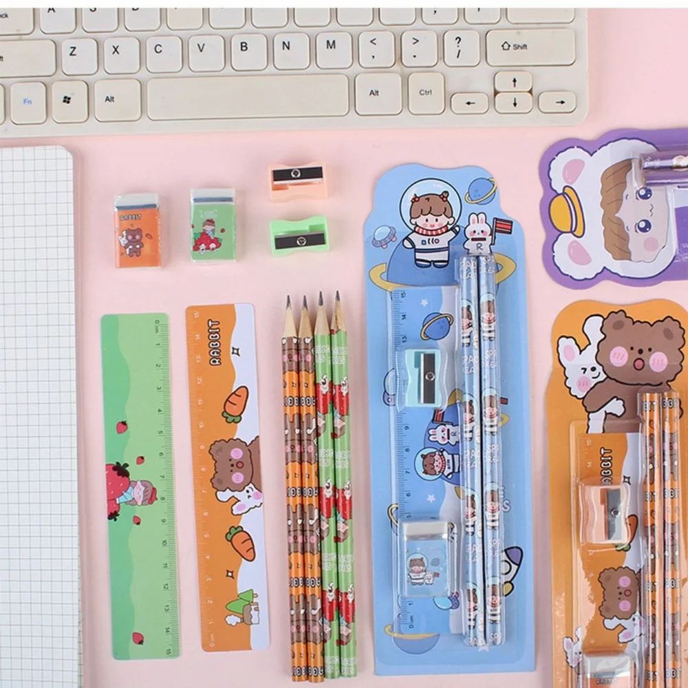 (PACK OF 2 )Cartoon 5 Pc Pencil Set Stationery Students Children's Sketch Supplies Kindergarten Prizes Set Stationary Set School