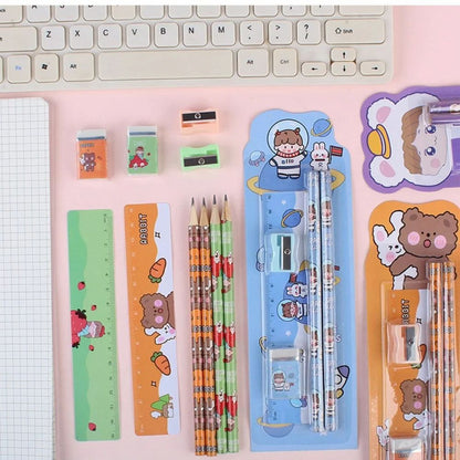 (PACK OF 2 )Cartoon 5 Pc Pencil Set Stationery Students Children's Sketch Supplies Kindergarten Prizes Set Stationary Set School